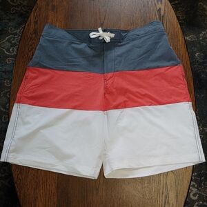 H&M Stripe Flat Front Tie Colorblock Board Shorts Swimming Shorts Size Men's XL
